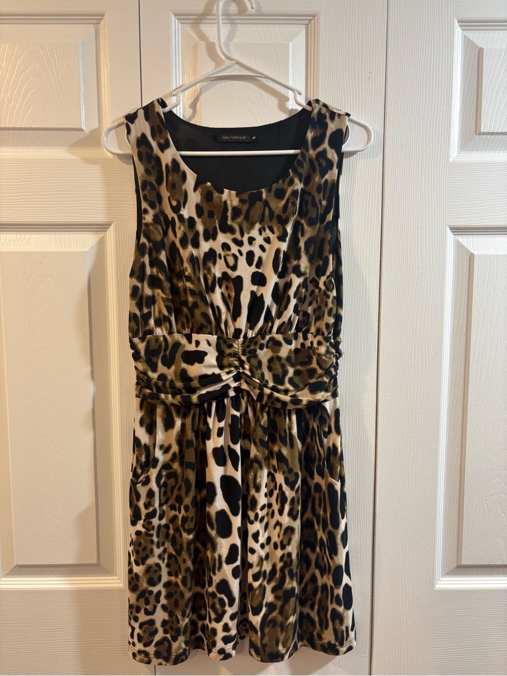 Sleeveless Leopard Print TwistWaist Dress Brown Y2K Mob Wife Quiet Luxury - Picture 2 of 5